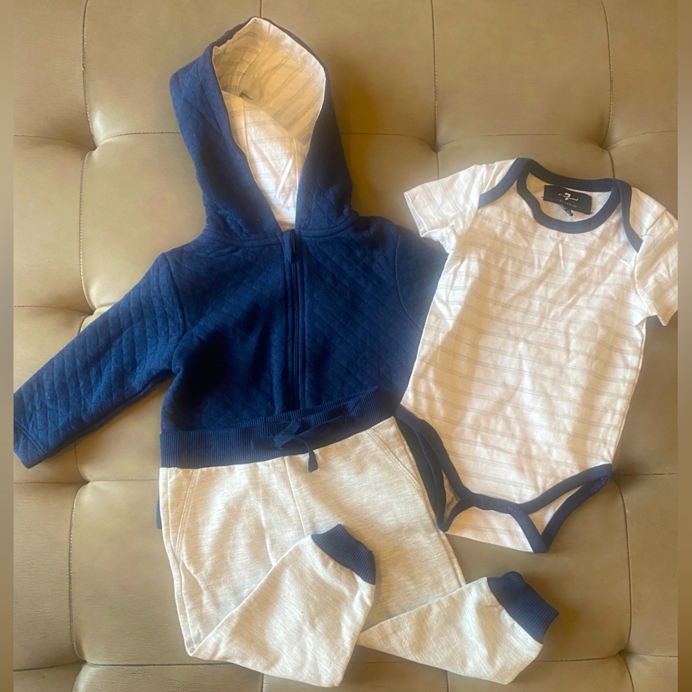 7 for Mankind 3 piece set: hoodie, onesie and pants
